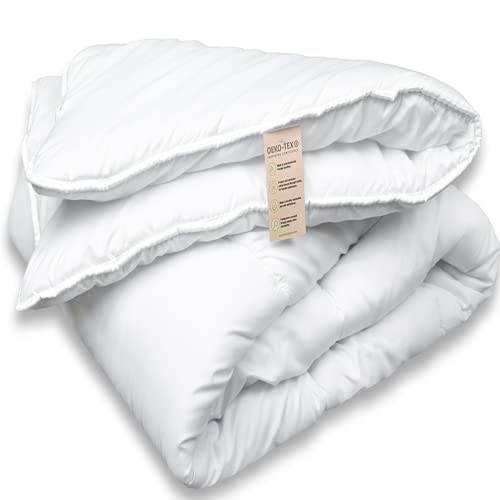 Piumino Singolo 135X200 Cm Bianco Lavabile Letto 80/90, Piumone Trapuntato Certificato Made In Green, Ipoallergenico, Morbido, Durevole, In Fibra Cava
