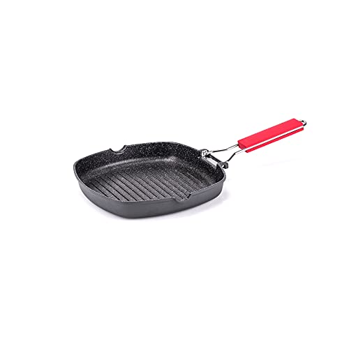 Moneta Bistecchiera 24 X 24 Cm Pro Grill Con Manico Pieghevole Anche Per Induzione Antiaderente