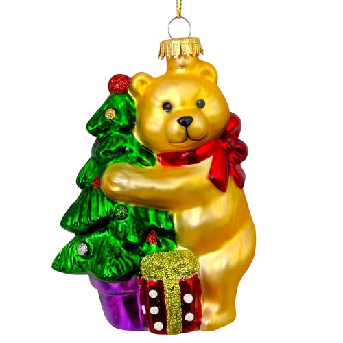 Krebs Glas Lauscha - Decorazione Natalizia/Decorazione Per Albero Di Natale In Vetro – Ciondolo Natalizio – Motivo: Albero Di Natale Con Orso – Dimens