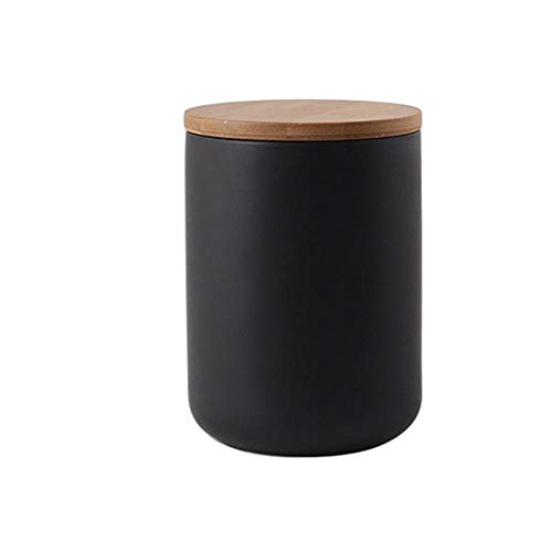 Barattolo In Ceramica, Contenitore Salvafreschezza Con Coperchio In Bambù E Anello In Silicone, Nero, 800 Ml