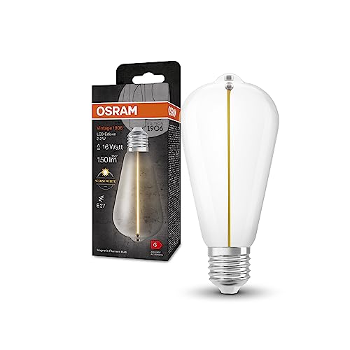 Osram Lampada Led Vintage 1906 Classic Edison Fil, E27, Trasparente, 2.2W, 150Lm, 2700K, Luce Bianca Calda, Filamento Magnetico, Basso Consumo Energet