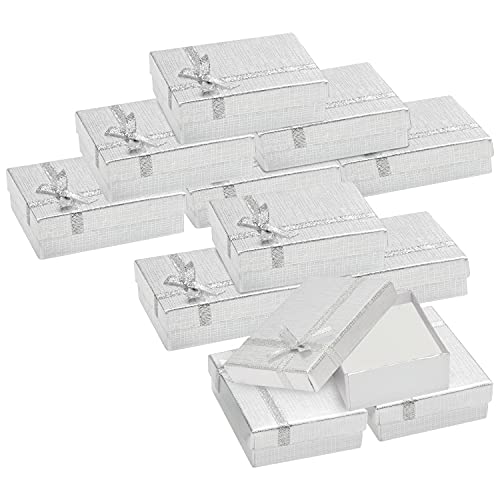 Kurtzy 12Pz Scatola Regalo Con Coperchio Per Gioielli In Cartone Argentato - 9 X 7 Cm - Set Scatola Cartone Con Coperchio Con Inserti In Schiuma Per O