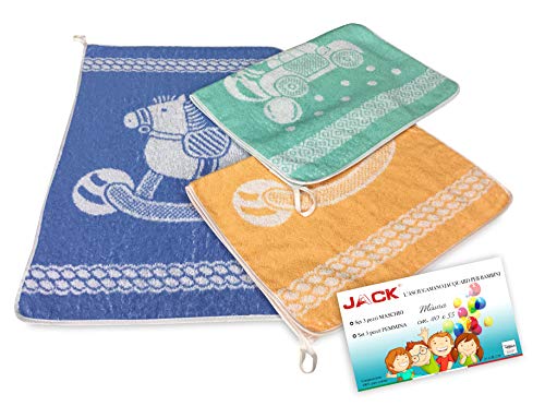 Set 3 Asciugamani Asilo Bambino Jack © Cm. 40X55 Puro Cotone Maschio