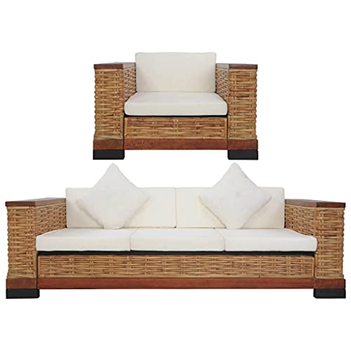 Vidaxl 2X Divani Con Cuscini Sfoderabili Relax Eleganti Rustici Sofa Poltrona Arredo Salotto In Rattan Naturale Marrone Telaio In Massello Di Mango