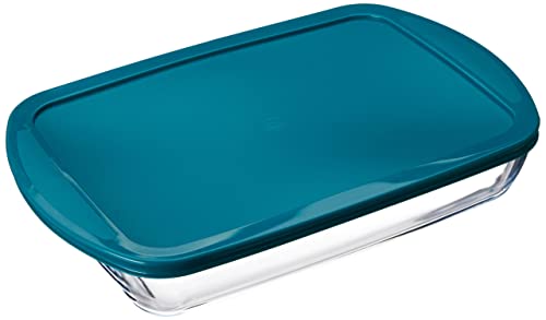 Pyrex Fte Rect Px Verde Con Coperchio 40X27Cm 4,5L Teglia Da Forno, Vetro Borosilicato, Multicolore