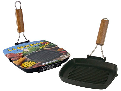 Risol Bistecchiera Antiaderente Gratella Manico Pieghevole 26X26 Pentole Cucina, Metallo, Nero, Unica