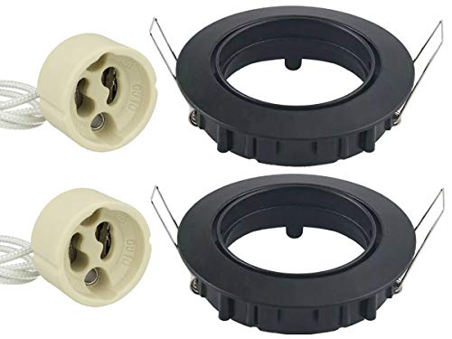 2 Pezzi Portafaretto Nero Gu10 Incasso, Rotondo Diametro 80Mm Con Molla Orientabile,Portalampade Gu10 Inclusi,Foro 75Mm