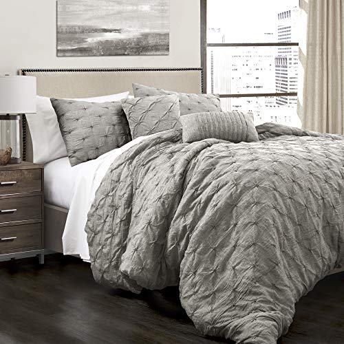 Lush Decor Lush Décor Ravello Pintuck 5 Piece Comforter Set, Full/Queen, Avorio, Gray, King