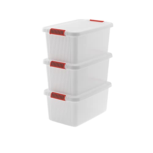 Keter Set Di 3 Contenitori In Plastica Con Coperchio K-Latch L, Trasparenti, Dotati Di Maniglie, Ideali Per Vestiti E Come Portaoggetti, Adatti Per Ar