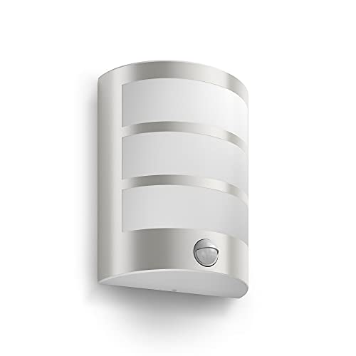 Philips 173244716 Mygarden Python Led-Lampada Da Parete Per Esterni Con Sensore Di Movimento, Acciaio Inox, 1 X 6 W 230 V, In Acciaio, In Acciaio Inox