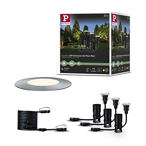 Paulmann Plug & Shine 93649-Set Di 3 Faretti Led Per Esterni, Ip67, 3000 K, 3 X 2,5 W, 24 V, 93949 2.5 W, Argento, 500 X 5.5 X 4 Cm