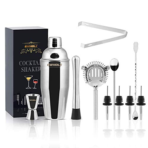 Gwhole Set Di 11 Shaker Per Cocktail, Kit Da Barman In Acciaio Inox Con Ricette (E-Book) In Elegante Scatola Regalo