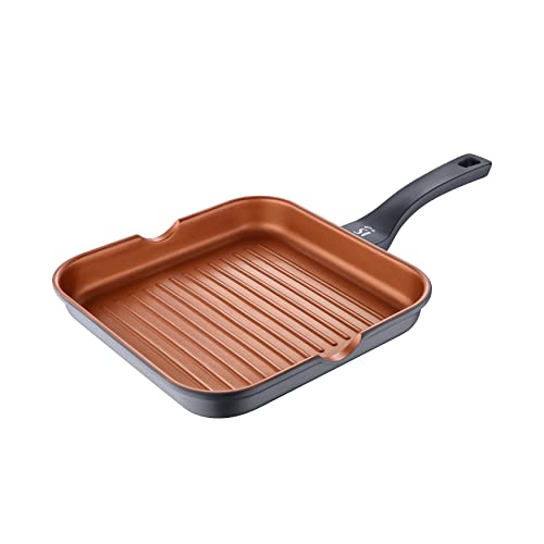 San Ignacio Bronze | Padella Grill Antiaderente Di 28 X 28 X 4,5 Cm | Alluminio Pressofuso | Distribuzione Efficiente Del Calore | Con Manico Soft Tou