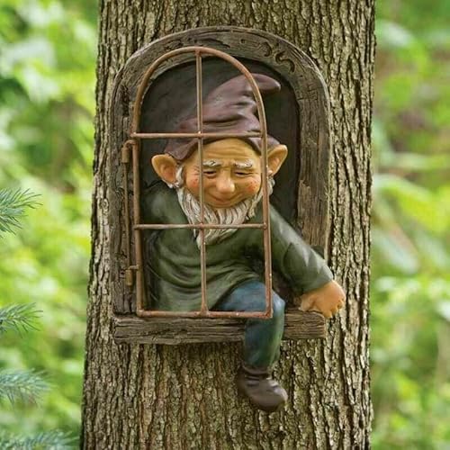 Jtzxjjx Gnomo Da Giardino Con Elfo Fuori Dalla Porta, Gnomo In Resina, Da Appendere, Decorazione Per Patio, Prato (Uomo)