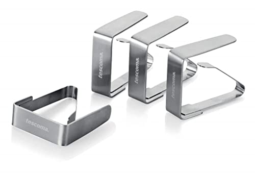 Tescoma 420812 Presto Clip Fermatovaglia 4 Pezzi, Acciaio Inossidabile, Grigio, 11 X 1.8 X 17 Cm