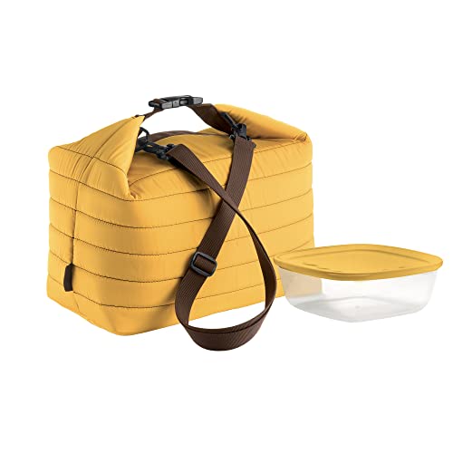 Guzzini Borsa Termica Grande Con Tracolla On The Go, Ocra, Borsa 30 X 18 X H30 Cm, Contenitore 19.6 X 19.6 X H7 Cm, 1400 Cc
