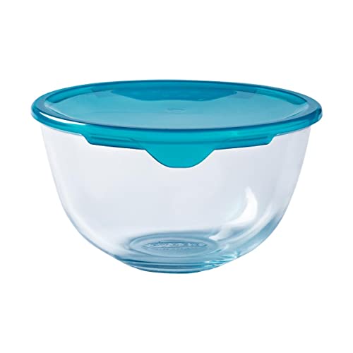 Pyrex Classic Ciotola Di Vetro Ad Alta Resistenza Con Coperchio, Trasparente/Blu, 1 L