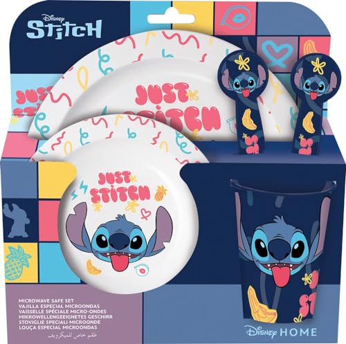 Set Pappa Bambini Disney Stitich Da 5 Pezzi, In Plastica Senza Bpa, Lavabile E Riutilizzabile, Adatto A Microonde E Lavastoviglie