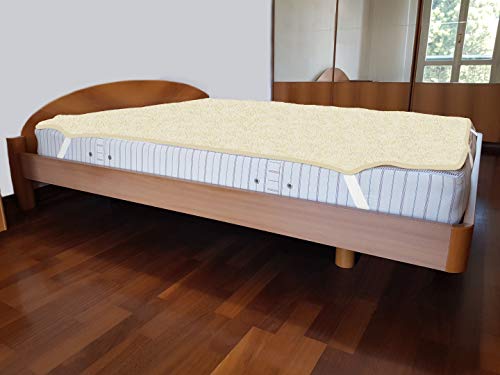 Coprimaterasso In 100% Pura Lana Merinos -Letto Singolo, Circa Cm. 80 X 190- Con Elastici Agli Angoli, Interamente Bordato