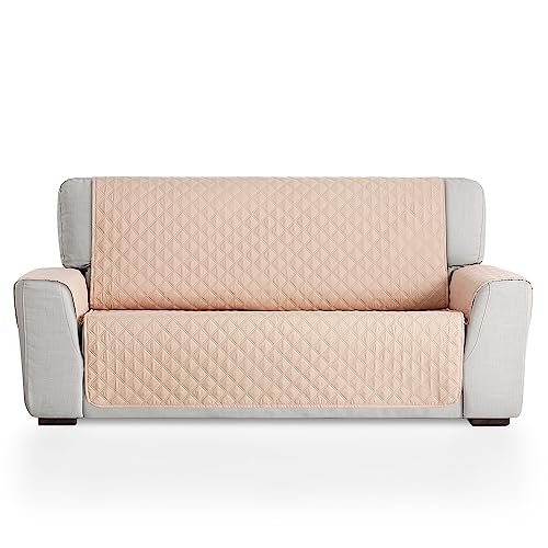 Maxifundas | Copridivano Imbottito Reversibile 3 Posti - Copridivano Extra Morbido Beige/Marrone - Copridivano Con Strisce Elastiche Di Fissaggio - Co
