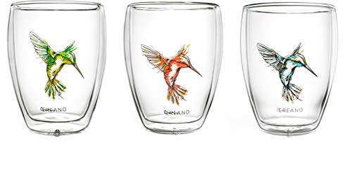 Creano Set Di 3 Bicchieri Da Tè A Doppia Parete 'Colibrì' | 250Ml In Confezione Regalo