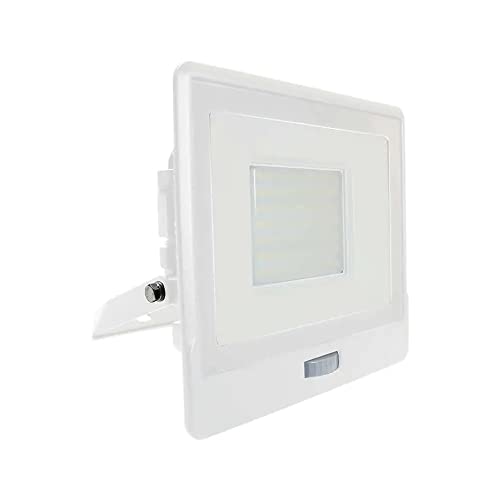 V-Tac Faro Led Da Esterno Con Chip Samsung 50W Con Sensore Pir Di Colore Bianco Impermeabile, Luce Bianco Freddo