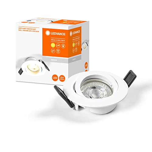 Ledvance Led Spot Twist Lock Gu10 Ø8,85Cm, Spot Da Incasso A Soffitto Per Uso Interno, 4,3W, Temperatura Colore 2700K, 350 Lumen, Design Piatto, Inclu