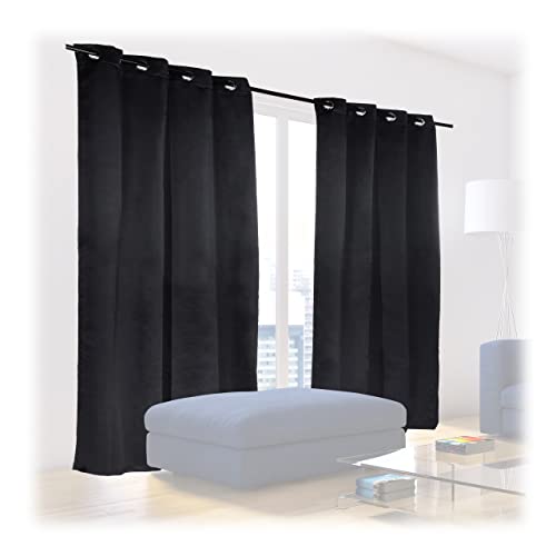 Relaxdays Tende, Set Doppio, Hxl: 245X135 Cm, Oscuranti & Opache, Camera Da Letto & Salotto, In Stoffa Con Anelli, Nero