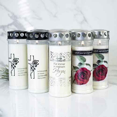 Set Di 12 Candele Hofer, Durata 7 Giorni – L'Originale [Ewigkeit Select] Candele Con Coperchio | Lume Funerale Con Motivo E Scritta | Candele Per Deco