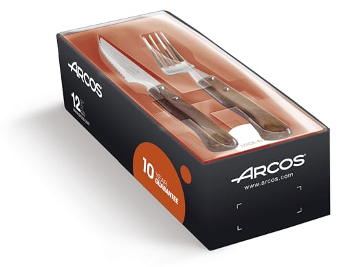 Arcos Coltelleria Da Tavola, Set Di Coltelli Da Bistecca 12 Pezzi (6 Coltelli + 6 Forchetta ), Acciaio Inossidabile, Manico Legno Compresso, Colore Ma