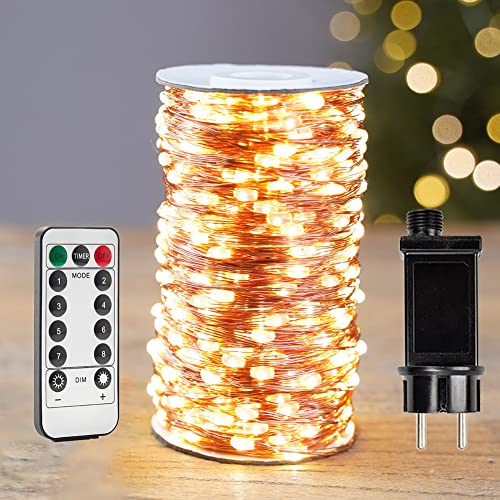 Resnice 60M Catena Luminosa Lunga Plug In Fili Di Filo Di Rame Esterno Impermeabile Con 600 Led Ad Alta Luminosità Telecomando Per Giardino, Portico,