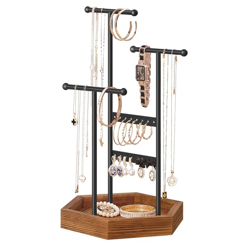 Songmics Espositore Portagioie, Porta Collane E Orecchini, 4 Partizioni, Supporto Per Gioielli, In Metallo, Supporto Per Bracciali Anelli, Idea Regalo