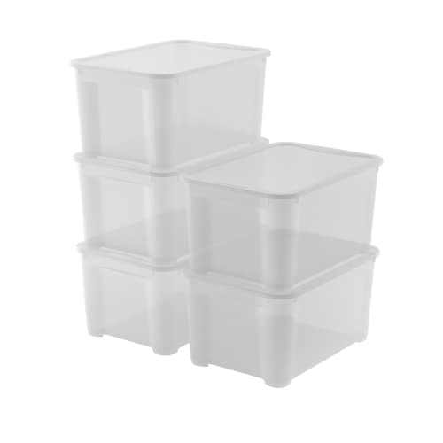 Keter Set Di 5 Contenitori In Plastica Con Coperchio T Box L, Trasparenti, Ideali Per Vestiti E Come Portaoggetti, Adatti Per Armadi E Garage, 47 L, 5