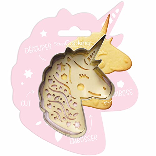 Scrapcooking 2094 - Kit Taglierina + Goffratrice In Legno Unicorno - Stampi Per Biscotti In Rilievo - Stampi Per Pasticceria Frolla