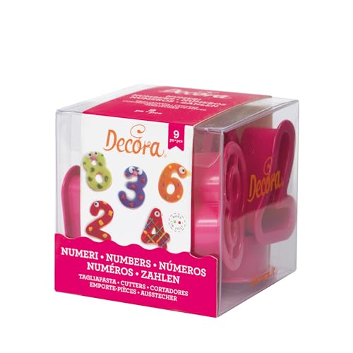Decora 0255080 Set 9 Tagliapasta Numeri, Il Kit Ideale Per Creare Decorazioni In Pasta Di Zucchero O Di Gomma, Made In Italy, Confezione Da 9 Pezzi.