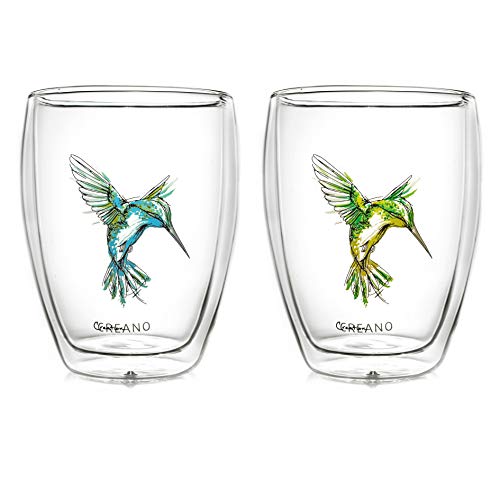 Creano Set Di 2 Tazze Termiche Colibrì, Doppio Bicchiere, Latte Macchiato, Colibrì Thermo Mug | 250Ml In Esclusiva Confezione Regalo