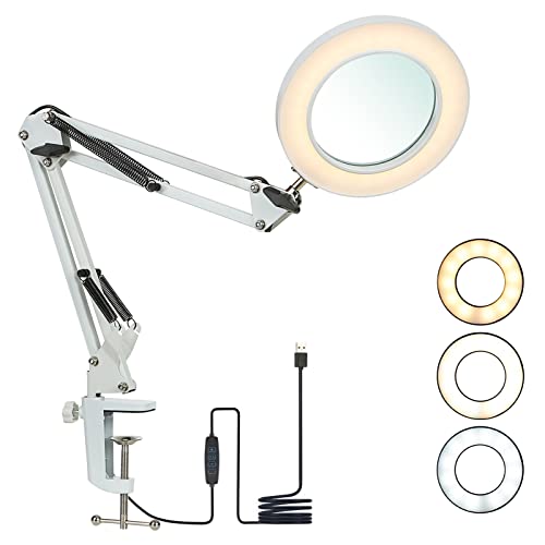 Tomshine Lampada Con Lente D'Ingrandimento 8X, Lampada Da Scrivania Con Pinza Lampada Estetista Lampada Da Lavoro Con Morsetto Regolazione Continua Mo
