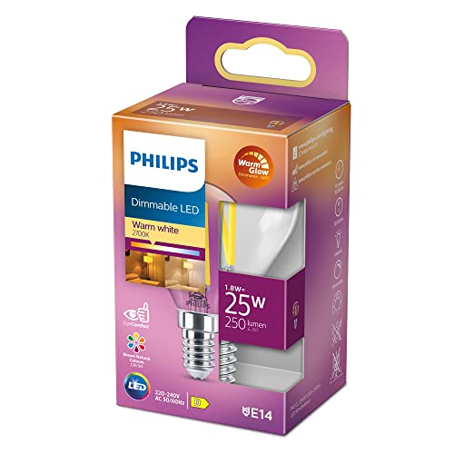Philips Led Lampadina, Sfera, Filamento, Warmglow, 3.4-40W, Dimmerabile, E14, 1 Pezzo
