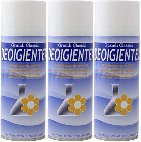Rampi Tris Deoigientex Spray Igienizzante Tessuti Deodorante Ambiente Professionale Profumatore Auto Profumo Bucato Vestiti Igienizza Abiti 3X400Ml