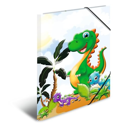 Herma 19795 Cartellina Portadocumenti Formato Din A3, “Dinosauri” In Cartone Resistente, Con Stampa Interna Completa, Elastici, Per Bambini E Bambine