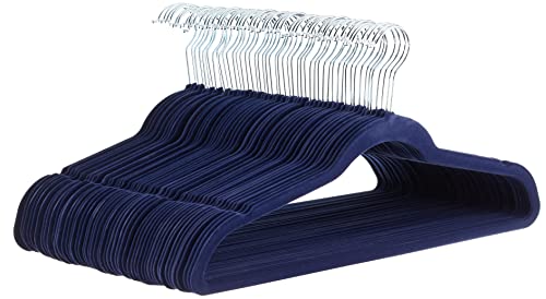 Amazon Basics, Confezione Da 50 Grucce Sottili Con Superficie Antiscivolo In Velluto, Blu Navy/Argento