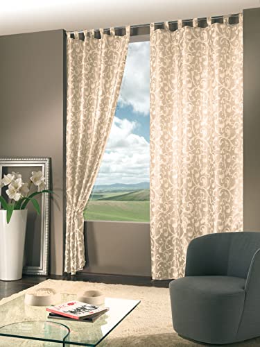 Home Collection Mon116 Tenda Monaco Jacquard, Poliestere, Naturale, 140X290 Cm