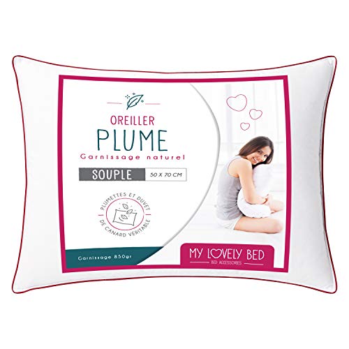 My Lovely Bed - Cuscino Guanciale Piuma E Piumino D'Oca 100% - 50X70 Cm - Imbottito E Traspirante - Fodera Esterna Puro Cotone - Morbidezza E Naturale