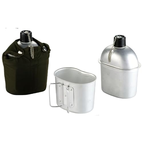 Ibili Cantimplora Aluminio Army 1 Lt, Stainless Steel, Argento/Verde, 13 X 8 X 18 Cm