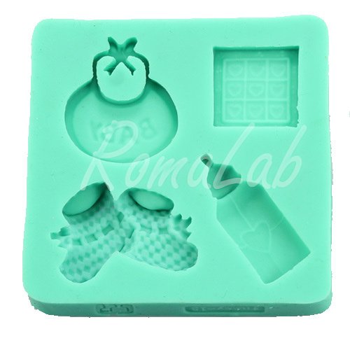 Stampo In Silicone A Tema Baby Biberon Bavetta Scarpe Bambino Mini Formine Cake