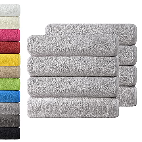 Naturemark Confezione Da 8 Asciugamani In Spugna, Da 50 X 100 Cm, In 100% Cotone, Di Colore Grigio Argento
