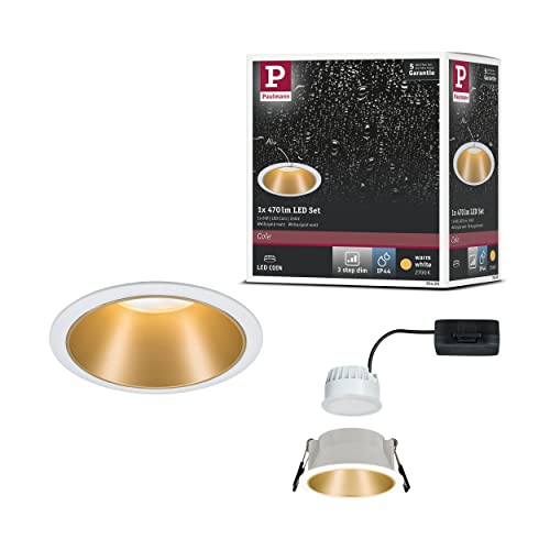 Paulmann 93405 Lampada Led Cole Rotonda Incl. 1 Faretto Da Incasso Dimmerabile Da 6,5W Bianco, Oro Opaco Spot Da Soffitto 2700K 6.5 W, 1 Pezzo