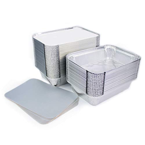 Miamex - Vaschette In Alluminio Usa E Getta Con Coperchio Per Trasporto Di Cibo, Congelamento, Cottura (Confezione Da 100), 1 Compartiment Metallo, 80