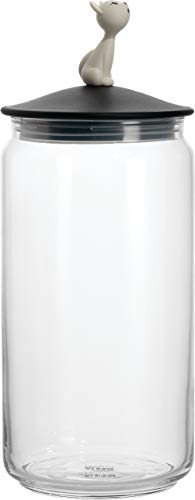 Alessi Ammi22 B Miòjar Barattolo In Vetro Per Cibo Gatti Con Coperchio In Resina Termoplastica, Nero