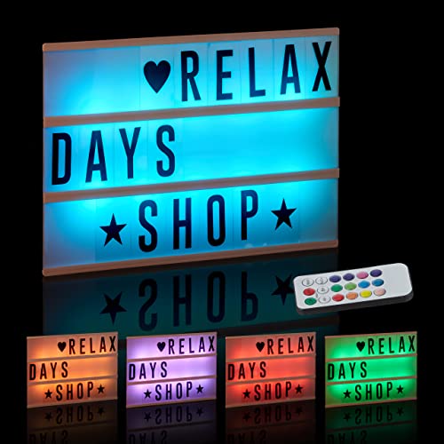 Relaxdays Light Box Cambia Colore, Insegna Luminosa, 85 Lettere & Simboli, 3 Righe, A Batterie, Lampada, Cornice, Bianco, Set Da 1 Pz